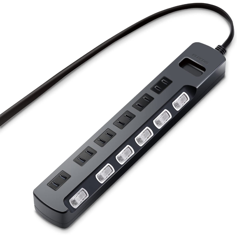 エレコム 電源タップ 雷ガード 個別スイッチ ほこりシャッター付 スイングプラグ 6個口 2.5m ブラック AVT-K6A-2625BK