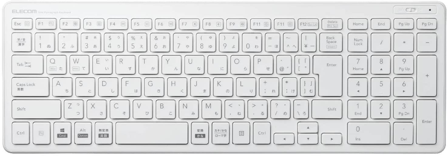 エレコム キーボード ワイヤレス (レシーバー付属) パンタグラフ コンパクトキーボード ホワイト TK-FDP099TWH