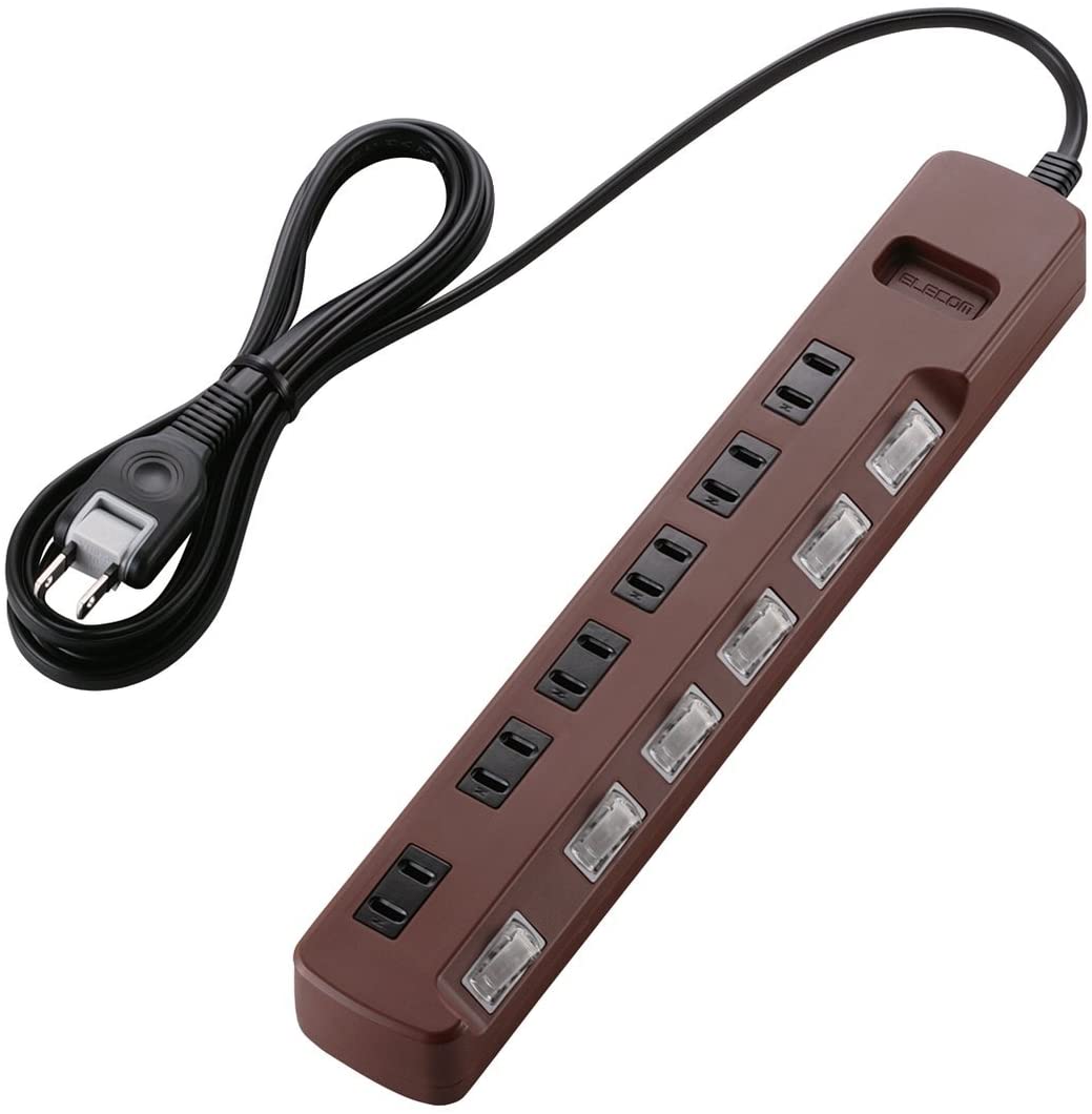 エレコム 電源タップ color style 雷ガード 省エネ 個別スイッチ 6個口 2m ブラウン T-BR04-2620BR