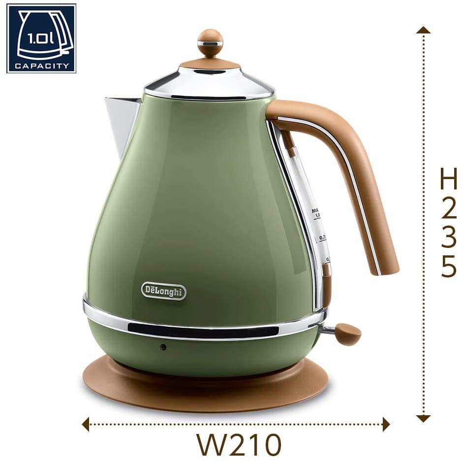 De'Longhi (デロンギ) 電気ケトル アイコナ・ヴィンテージ KBOV1200J-GR ステンレス 1.0L 見やすい水量計 異物混入防止フィルタ 空だき防止機能 簡単お手入れ